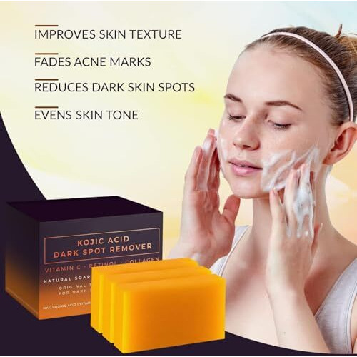 Kojic Acid Dark Spot Remover Soap Bars With Vitamin C, Retinol, Collagen, Turmeric - Original Japanese Complex Infused With Hyaluronic Acid, Vitamin E, Shea Butter (Pack Of2 Pcs)