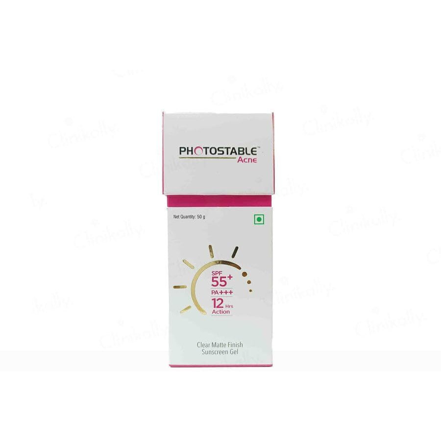 Photostable Acne Face Sunscreen Gel|Spf 55+ , P+++ Sunscreen For Acne Prone Skin Type, Fragrance Free|12Hrs Protection Uva+Uvb|Lightweight & Oil Free|Water Resistant Dermat Recommended|Dermatologist Tested|50G