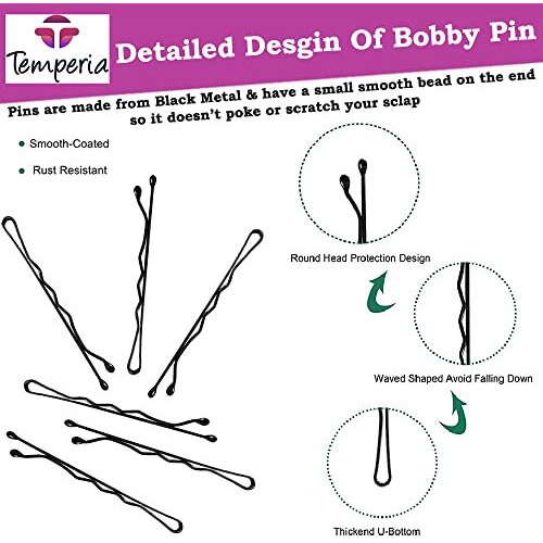Temperia Bobby Hair Pins For Women & Girls (Pack Of 100) (With Storage Box) (6Cm Long) | Stylish Bob Hairpins For Hairstyling | Hair Styling Accessories Clips (Black)