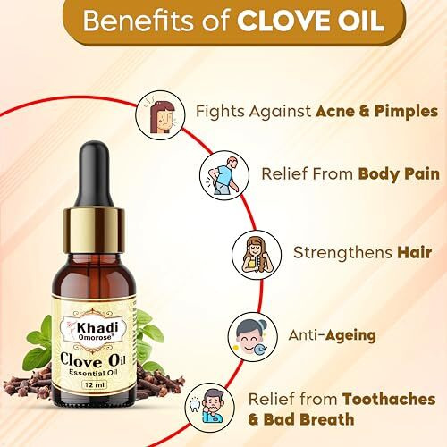 Khadi Omorose Clove Bud Essential Oil | Pure, Natural & Undiluted For Hair, Skin & Tooth (12 Ml)