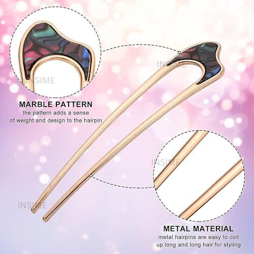Insime Exquisite Hair Stick For Bun Hair | Marble Embezzled Hair Bun Stick For Women Stylish Look Juda Stick For Hair Bun | Premium Metal Hair Bun Sticks For Women (Pack Of 4)
