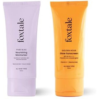 Foxtale Healthy Glow Combo For Soft And Hydrated Skin And A Healthy Golden Glow With Nourishing Moisturizer - 50 Ml And Glow Sunscreen - 50 Ml, For All Skin Types, Men & Women