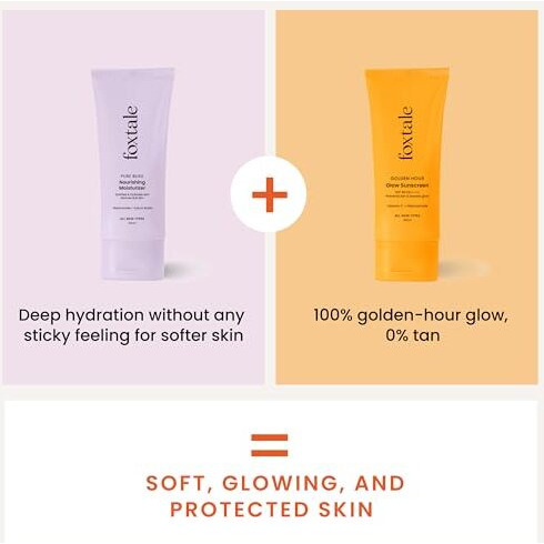 Foxtale Healthy Glow Combo For Soft And Hydrated Skin And A Healthy Golden Glow With Nourishing Moisturizer - 50 Ml And Glow Sunscreen - 50 Ml, For All Skin Types, Men & Women