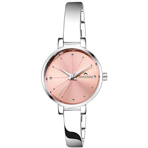 Swisstone Analog Stainless Steel Silver Plated Women's Watch (Pink Dial Silver Colored Strap)