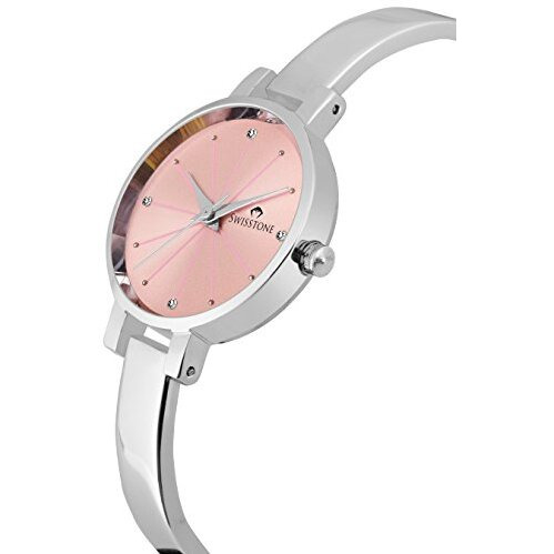 Swisstone Analog Stainless Steel Silver Plated Women's Watch (Pink Dial Silver Colored Strap)