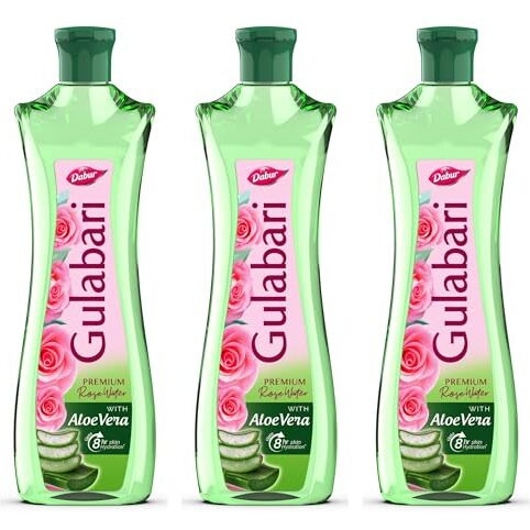 Dabur Gulabari Premium Rose Water With Aloe Vera - 1200 Ml (400Ml X 3) | Upto 8 Hr Skin Hydration | Cleanses, Tones And Moisturises Skin | For All Skin Types