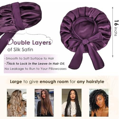 Candibella Silk Bonnet For Hair With 3 Scrunchies, Adjustable Silk Hair Cap For Sleeping, Satin Bonnet For Curly Hair With Wide Elastic Tie Band (In, Alpha, Free Size, Mulberry, Silk Bonnets)