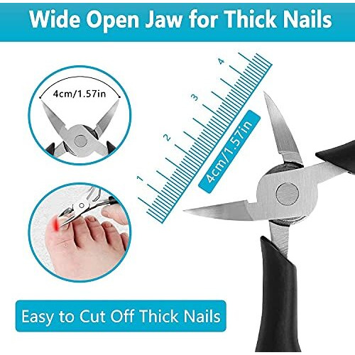 Skypearll Toe Nail Clipper, Professional Thick & Ingrown Toenail Correction Tool, Pedicure Clippers Toe Nail Cutter For Men & Women, Super Sharp Curved Blade Grooming Tool | Black |