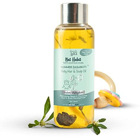 Nat Habit Summer Baby Scalp & Hair Oil With Brahmi Matsyakshi Dasabuti, Cools Body & Aids Good Sleep - 110Ml