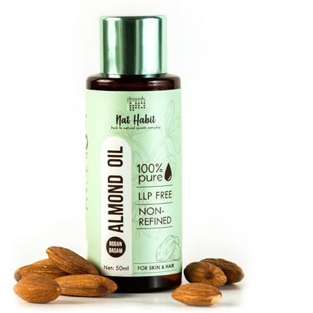 Nat Habit 100% Pure Almond Oil (Rogan Badam), For Skin & Hair, Non-Refined, Chemical Free & Preservative Free - 50 Ml