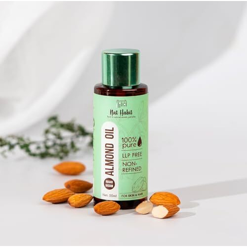 Nat Habit 100% Pure Almond Oil (Rogan Badam), For Skin & Hair, Non-Refined, Chemical Free & Preservative Free - 50 Ml