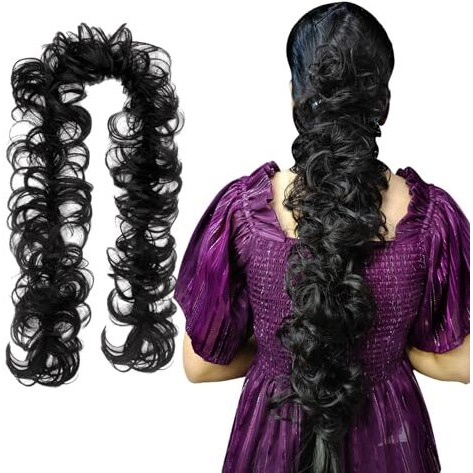 Temperia Messy Hair Frill Extension For Women & Girls - Premium Braid Ponytail Hair Accessories - Brown - 1 Pc