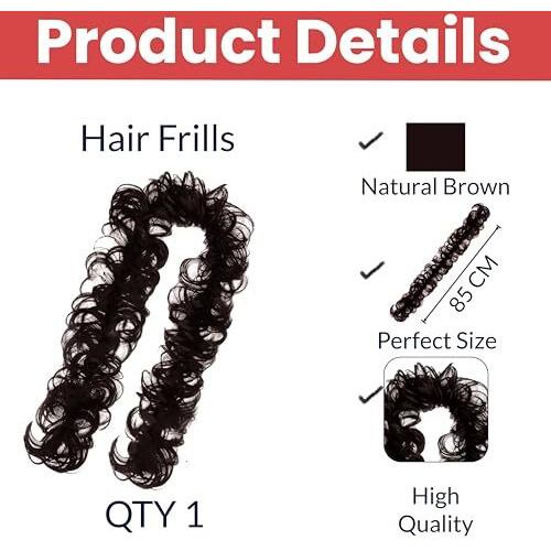 Temperia Messy Hair Frill Extension For Women & Girls - Premium Braid Ponytail Hair Accessories - Brown - 1 Pc
