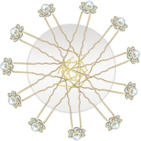 Temperia (12Pcs) Diamond Pearl U Pins Hair Accessories For Women & Girls - Decoration Pearls Beads Hair Clip For Bride Hairstyle - For Wedding/Parties (Mn01)