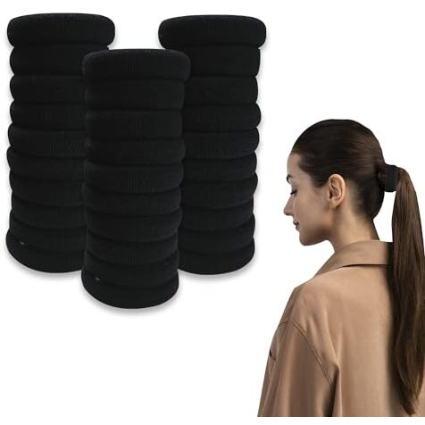 Temperia (30 Pcs) Hair Band For Women & Girls - Premium Rubber Band - Elastic Ponytail Hairband Ties Accessories - Black (Dn01)
