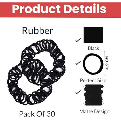 Temperia (30 Pcs) Hair Band For Women & Girls - Premium Rubber Band - Elastic Ponytail Hairband Ties Accessories - Black (Dn01)