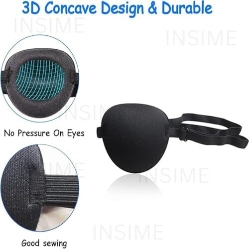 Insime Pirate Eye Patch For Kids | Adjusable Eye Patches For Lazy Eye | Soft 3D Groove Design Eye Patches For Left Or Right Eyes (Pack Of 2)