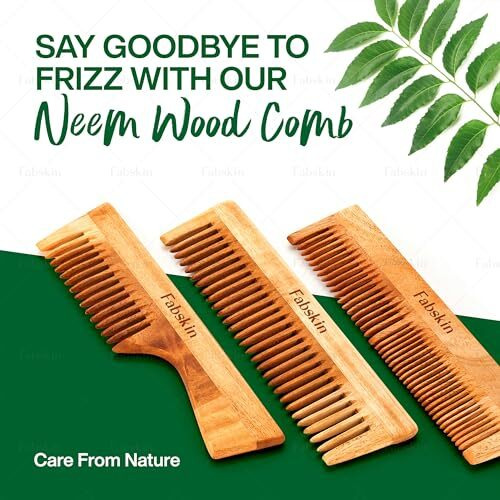 Fabskin Neem Wooden Comb For Men & Women | Set Of 2 | Detangling, Frizz Control, Hair Growth, Shine & Styling | Graduated & Handle Comb | For All Hair Types
