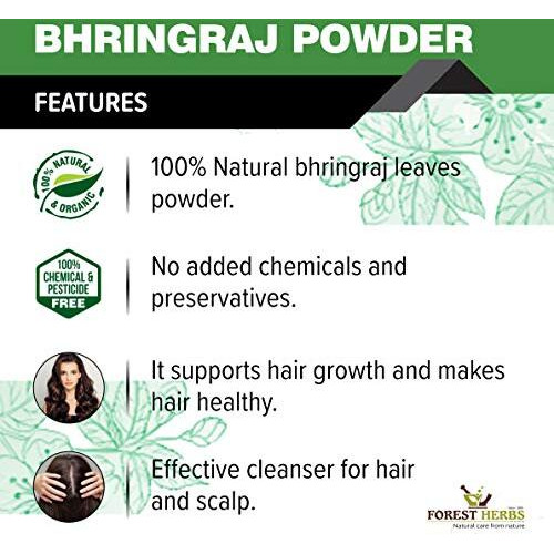 The Forest Herbs Natural Care From Nature 100% Pure Bhringraj Powder For Hair Growth - 200Gms | Good For Hair Pack, Hair Oil | Preservative Free, 1 Count