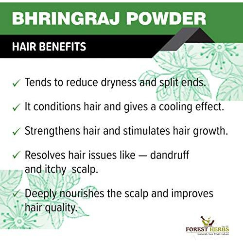 The Forest Herbs Natural Care From Nature 100% Pure Bhringraj Powder For Hair Growth - 200Gms | Good For Hair Pack, Hair Oil | Preservative Free, 1 Count