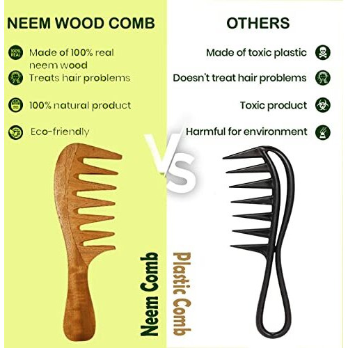Rufiys Pure Neem Wooden Wide Tooth Comb | Neem Wood Hair Comb For Women & Men | Hair Growth | Anti Dandruff | Detangling Comb Pack Of 1