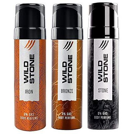 Wild Stone Iron, Bronze And Stone Perfume Body Spray Combo For Men, Pack Of 3 (120 Ml Each) | No Gas Deodorant For Men
