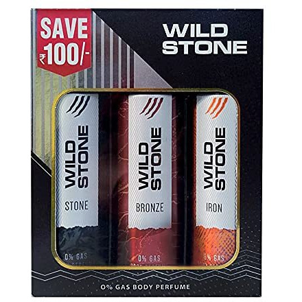Wild Stone Iron, Bronze And Stone Perfume Body Spray Combo For Men, Pack Of 3 (120 Ml Each) | No Gas Deodorant For Men
