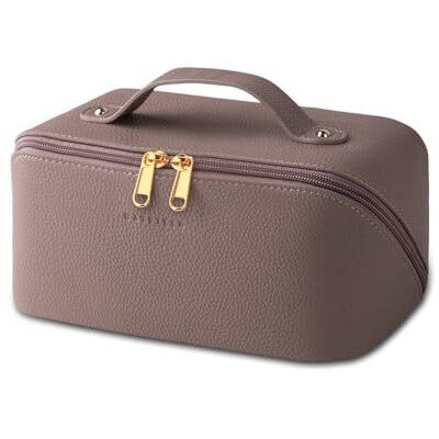 Batfield Cosmetic Bag For Women,Litchi Pu Leather Makeup Pouch For Women,Large Capacity Cosmetic Travel Bag,Portable Makeup Kit Storage Bag With Handle And Divider,Makeup Organizer Bag (Pink),12 Cm