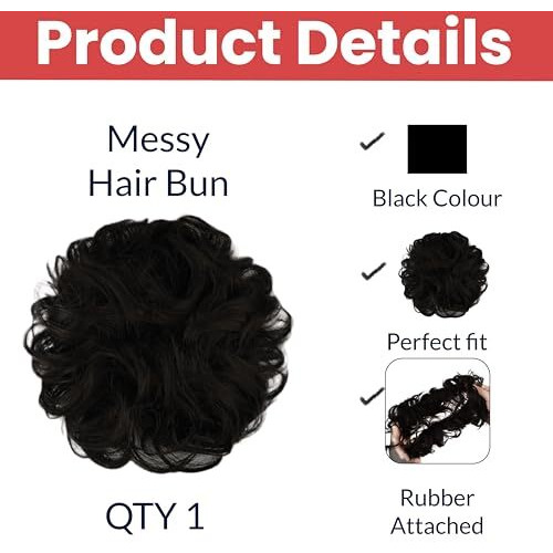 Temperia Hair Accessories For Women Stylish - Juda Hair Buns For Women - Messy Bun Hair Extension - Artificial Fake Hair Donuts Bun Maker Scrunchies - With Elastic Rubber Band - Black - Pack Of 1