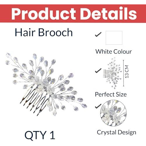 Temperia Hair Accessories For Women's & Girls - Stylish Artificial Flowers & Crystal Pearls Bun Juda Bridal Brooch For Hairstyle & Decoration - Pins & Clips For Style Of Bride (Dn108) (White & Silver)