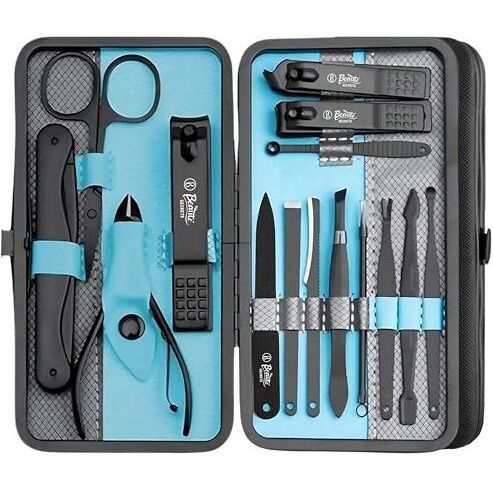 Beaut Secrets Professional Manicure Set 15 Pcs,Stainless Steel Nail Clippers Scissors Cuticle Nipper Pedicure Tools Kit - Portable Travel Grooming Kit For Men And Women With Luxurious Case Blue (Blue)