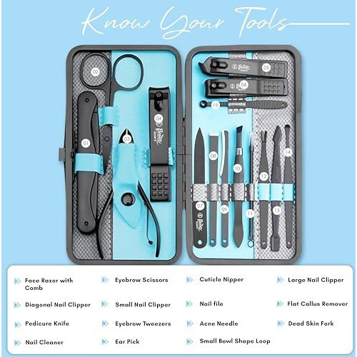 Beaut Secrets Professional Manicure Set 15 Pcs,Stainless Steel Nail Clippers Scissors Cuticle Nipper Pedicure Tools Kit - Portable Travel Grooming Kit For Men And Women With Luxurious Case Blue (Blue)