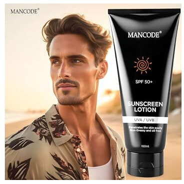 Mancode Sunscreen Spf 50 Pa+ Lotion Uv A, Uv B & Blue Light Protection For All Types Of Skin | Non-Greasy, Quick-Absorbing Sunscreen For Men And Women (100Ml)