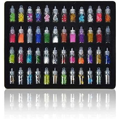 Urbanmac Nail Art Kit - 48 Pcs Glass Bottles Glitter Stones, 100 Nails,10 Nail Tapes, 15 Nail Art Brush, 5 Nail Dotting Pen With 2 Glue (Nail Art Kit)