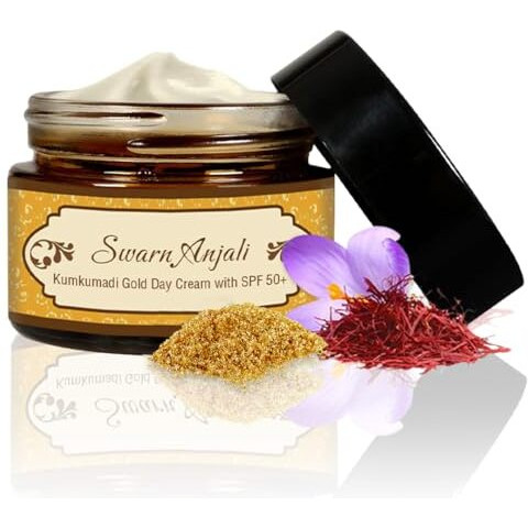 Herbs & Greens Kumkumadi Spf 50 Uva/Uvb. Pa++++ Gold Face Cream With 24K Gold | Lab Tested Broad Spectrum Protection | Skin Brightening Dark Spots/ Pigmentation, Anti Aging Hydrating Moisturizer For Woman & Men | Oily, Dry, Acne Prone Skin, Dermatologically Tested | 50 Gm