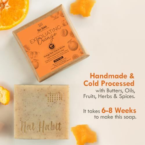 Nat Habit Exfoliating Orange Butter Bath Soap With Ayurvedic Cold Processed For Brightening, Scar Reduction, Exfoliation,Tan Removal (Pack Of 2 X 125Gm)