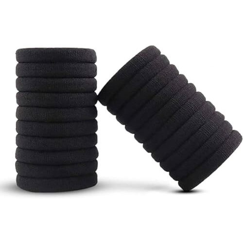Seeotwo Black Hair Ties Soft Premium Elastic No Damage Seamless Ouchless Soft Stretchable Non-Slip Cotton Rubber Bands, Thick Thin Hair, Ponytail Holders, Scrunchy, Men, Women, Boys, Girls (20)