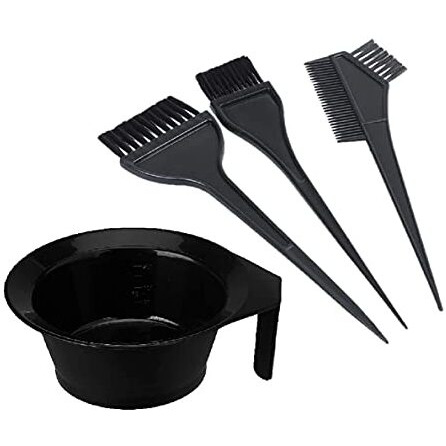 Avnish 4 Pc Of Hair Color Comb, Dye Brush And Color Mixing Bowl Colouring Kit (Black) (Hair Dye Bowl And 3 Brush)