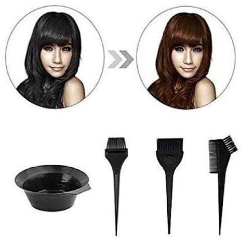 Avnish 4 Pc Of Hair Color Comb, Dye Brush And Color Mixing Bowl Colouring Kit (Black) (Hair Dye Bowl And 3 Brush)