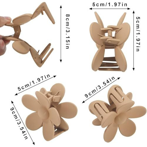 Bakefy-6 Pcs Elegant Frosted Hair Claw Set - Korean Style Floral & Geometric Shapes, Medium Size, Large Capacity Shark Clips,Clutchers For Hair,Claw Clips,Hair Clutcher For Women