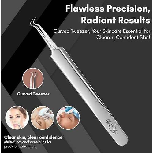 Beaut Secrets Stainless Steel Black Head Remover Tool Kit For Men And Women, 5-Pack Blackhead Removal Tool With Anti-Slid Handle And Case, Silver - Acne And Back Acne Removal