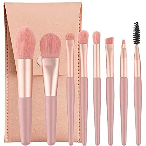 Sloane Brushes With Bag, 8Pcs Professional Makeup Brush Set, Travel Size Cosmetic Brushes Kit For Face Foundation Blush Eye Shadow, Wooden Handle Synthetic Bristle (Multicolor)