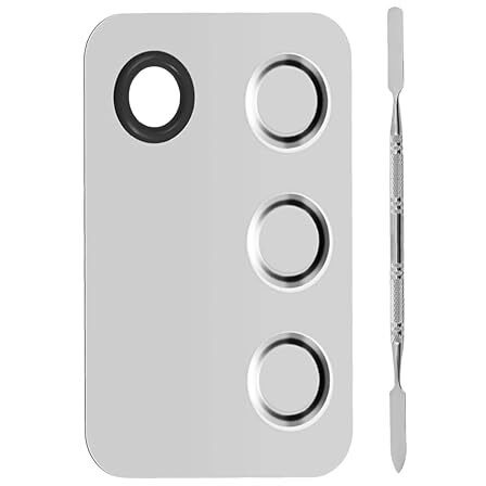 Beaut Secrets Cosmetic Makeup Palette, Premium Stainless Steel Metal Rectangle Makeup Mixing Palette With Spatula Artist Tool For Mixing Foundation/Eye Shadow/Eyelash/Lipsticks/Nail Art, Silver