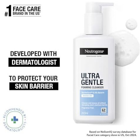 Neutrogena Ultra Gentle Foaming Cleanser | Face Wash For All Skin Types Including Sensitive Skin | 6X Gentler Cleansing With Barriercare Technology For Men & Women | Cleanses Dirt And Oil | Hydrates & Protects Skin Barrie