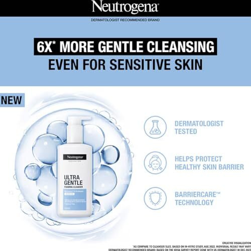 Neutrogena Ultra Gentle Foaming Cleanser | Face Wash For All Skin Types Including Sensitive Skin | 6X Gentler Cleansing With Barriercare Technology For Men & Women | Cleanses Dirt And Oil | Hydrates & Protects Skin Barrie