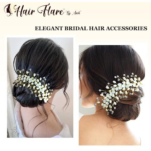 Hair Flare Hair Accessories For Women & Girls, Stylish For Wedding - Artificial Flowers & Pearl Style Juda Bun - Floral Bridal Brooch & Hair Pins - Hairstyle Decoration Bride Clips - 2640