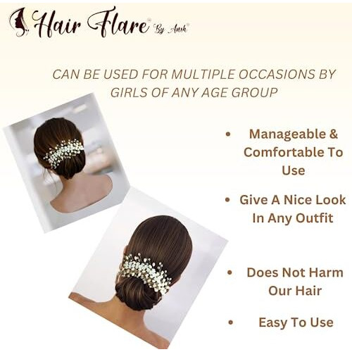 Hair Flare Hair Accessories For Women & Girls, Stylish For Wedding - Artificial Flowers & Pearl Style Juda Bun - Floral Bridal Brooch & Hair Pins - Hairstyle Decoration Bride Clips - 2640