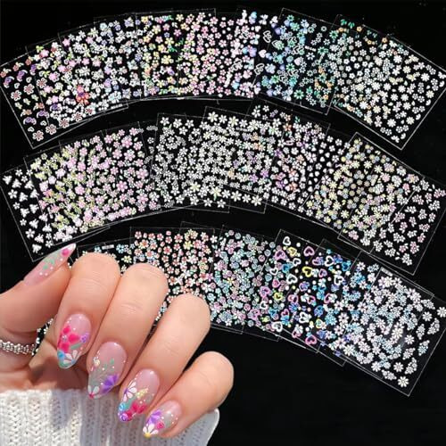 Maycreate Mini Flower Nail Art Stickers 30 Sheet Colorful Daisy For Extension Self-Adhesive Embossing Diy Embellishments