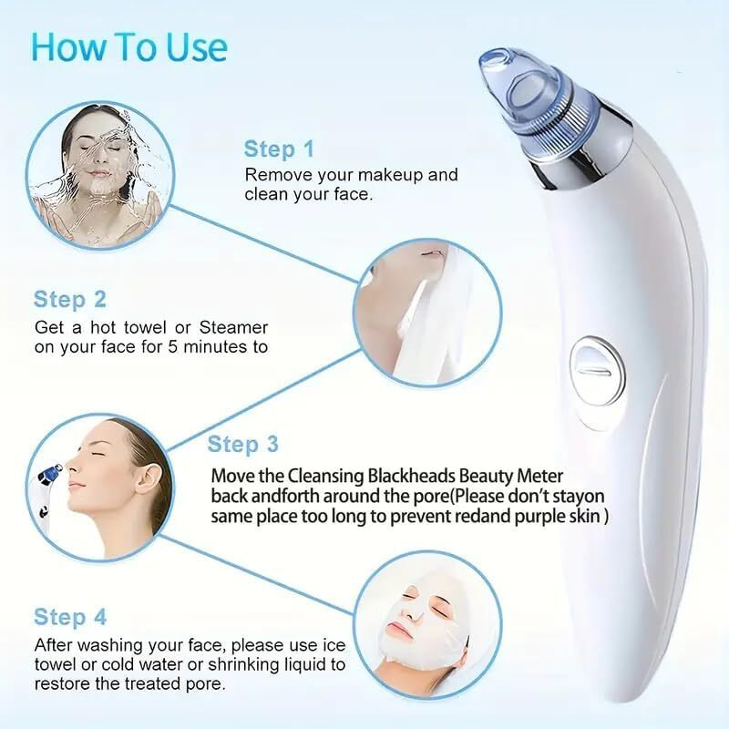 Halifoxt 4 In 1 Multi-Function Blackhead Whitehead Extractor Remover Device, Skin Cleaner, Pimple Removal Tool, Acne Pimple Pore Cleaner Vacuum Suction Tool For Men And Women (White)