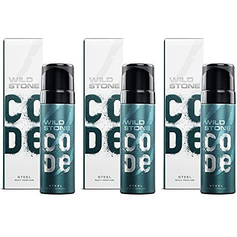 Wild Stone Code Steel Long Lasting No Gas Body Perfume For Men, Pack Of 3 (150Ml Each), Spray